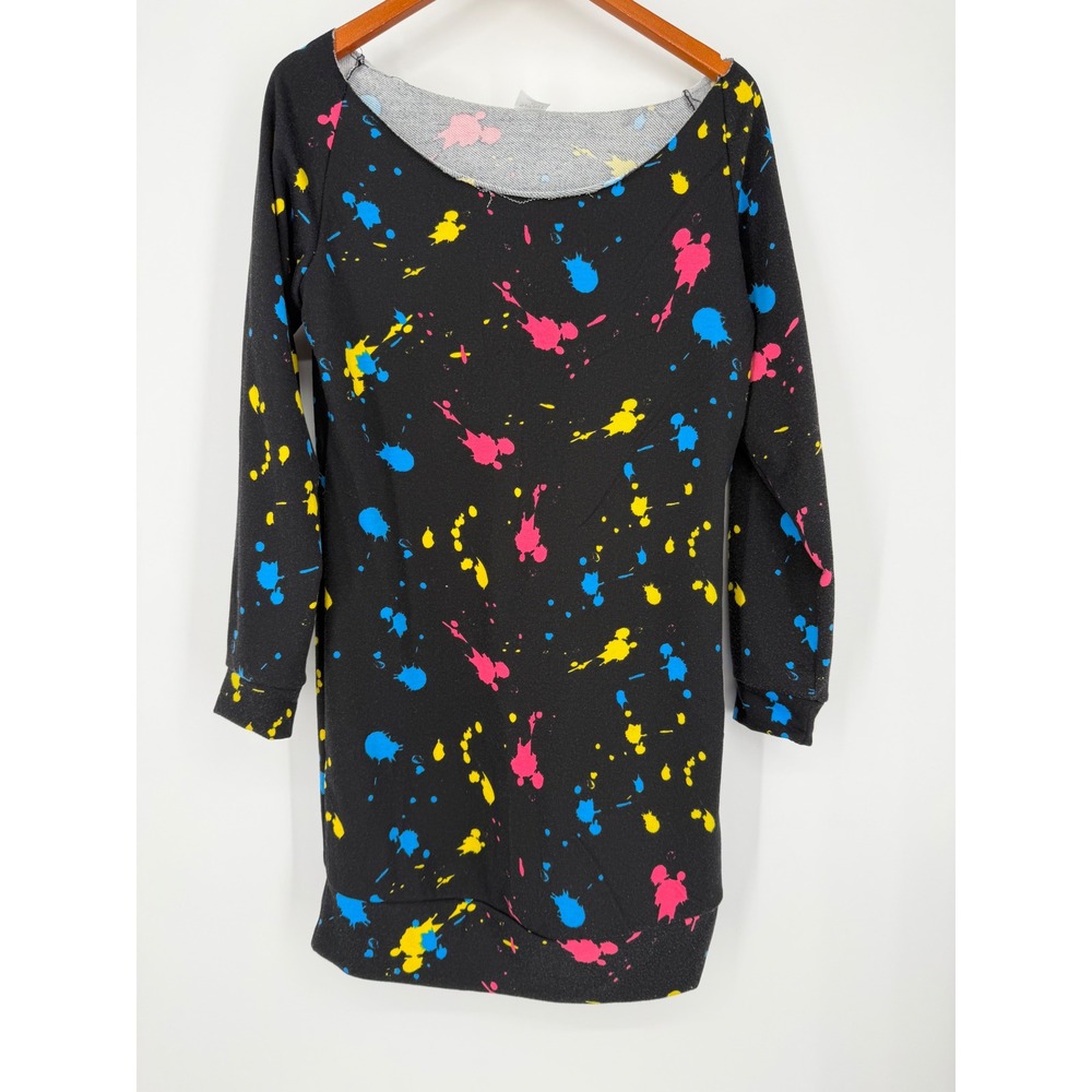 Spirit Women Paint Splatter Sweatshirt Dress XL Black Neon 80s Party Costume